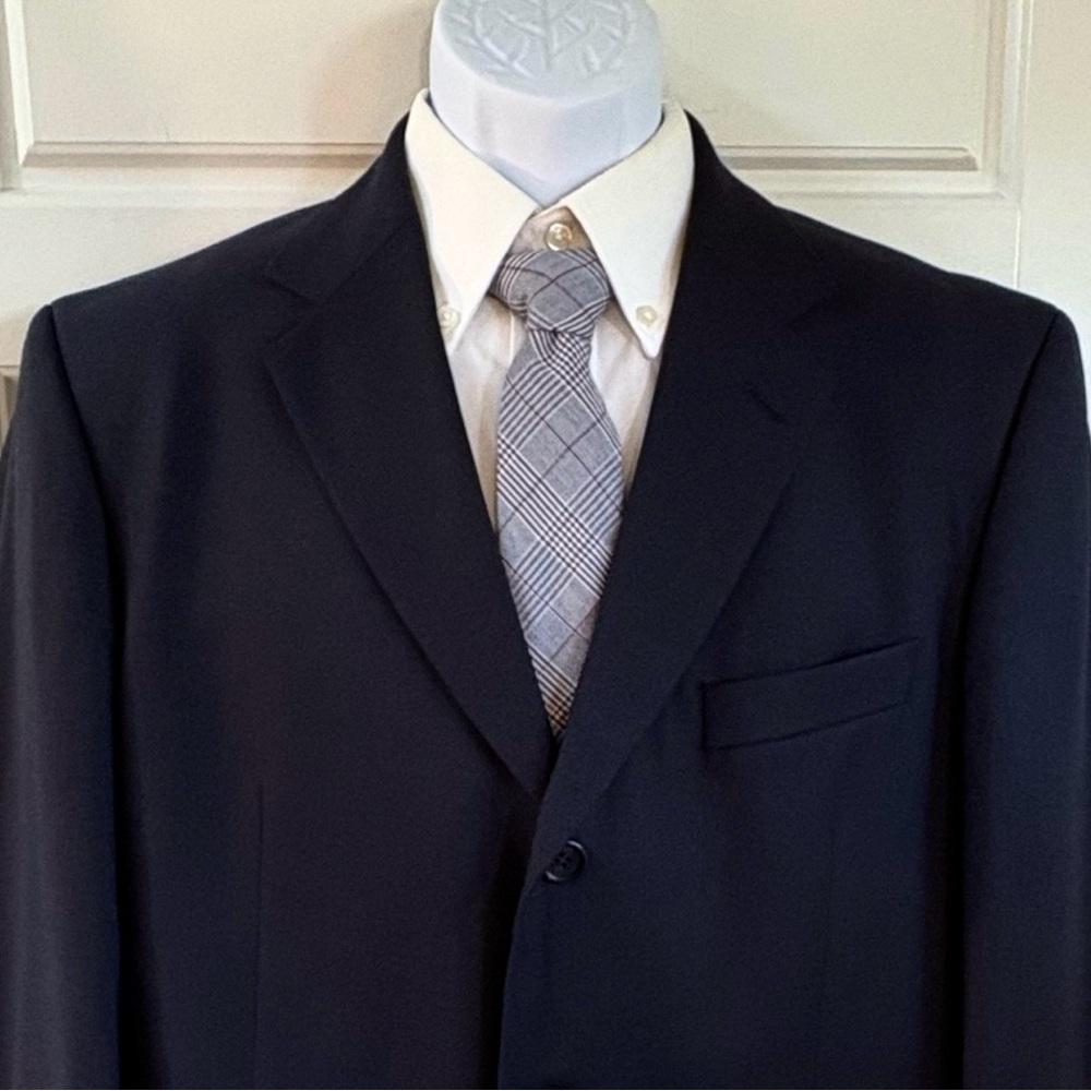 BOSS Hugo Boss Navy Virgin Wool 3 Button Blazer 42S Made in USA💛 - Picture 2 of 12